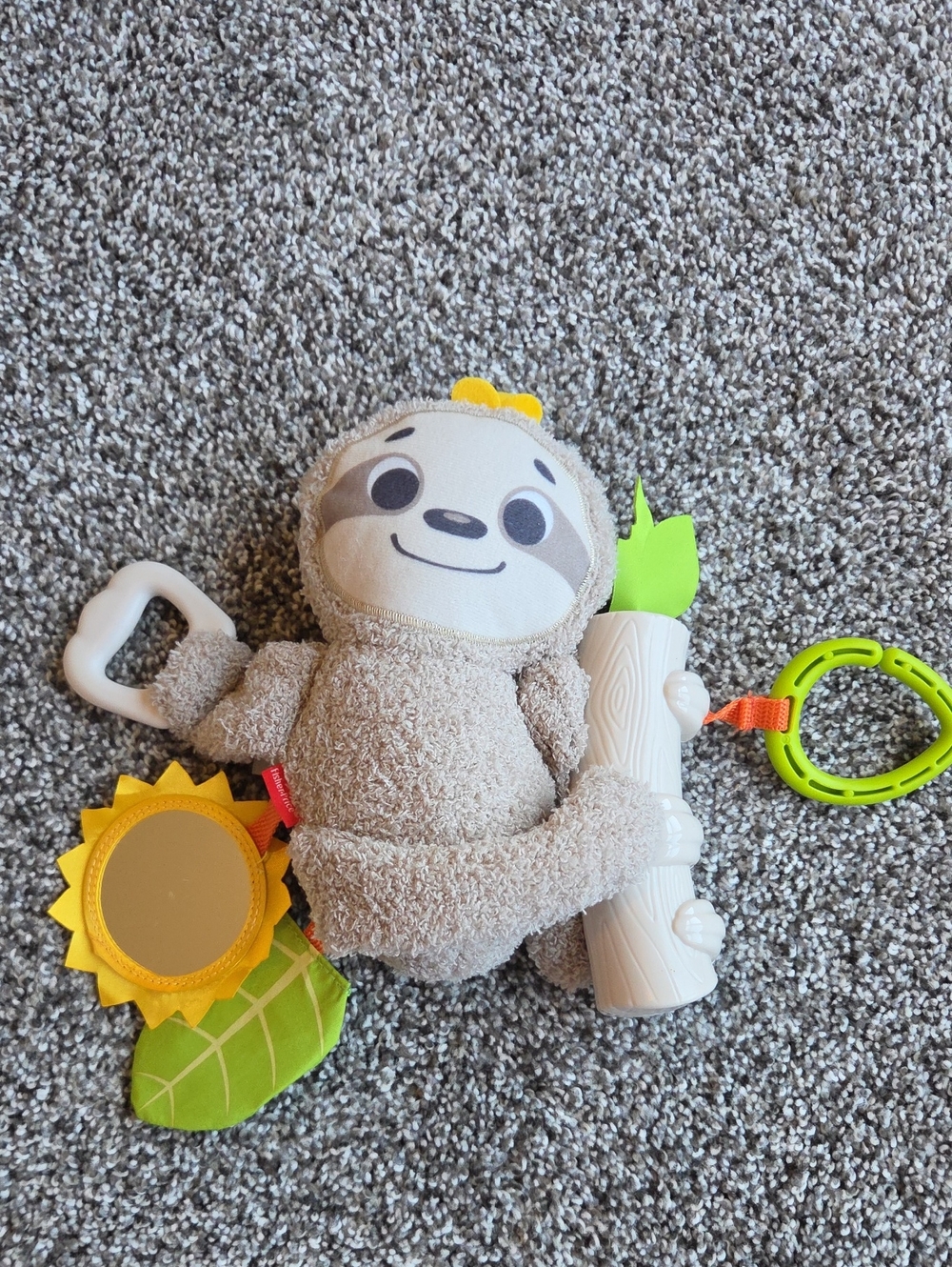 Fisher-Price Beige Sloth Sensory Plush with Green and Yellow Accents